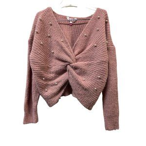 NOBO No Boundaries Pink Twist Rush Sweater Pearls Crop Design
